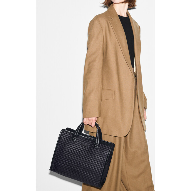 Women's Medium Woven Box Tote, Black - Bags - 5
