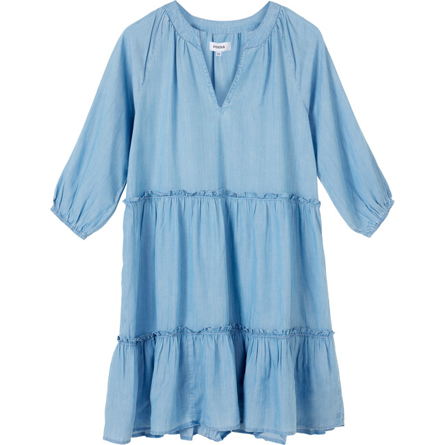 Women's Estella Chambray Ruffle Mini Dress, Blue