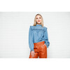 Women's Penelope Chambray Ruffle Top, Blue - Blouses - 3