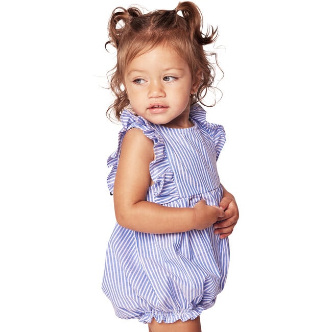 Ruffled Romper, French Blue Seersucker - Rompers - 5