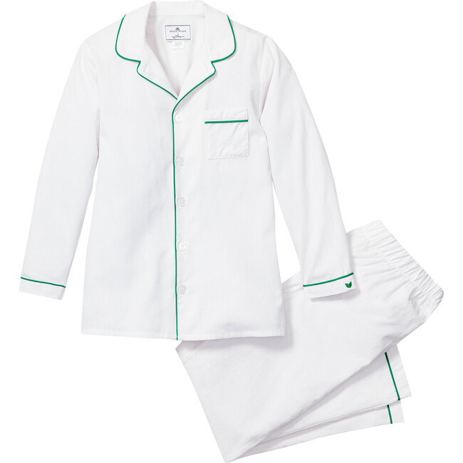 Pajama Set, White with Green Piping
