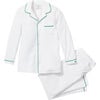 Pajama Set, White with Green Piping - Pajamas - 1 - thumbnail