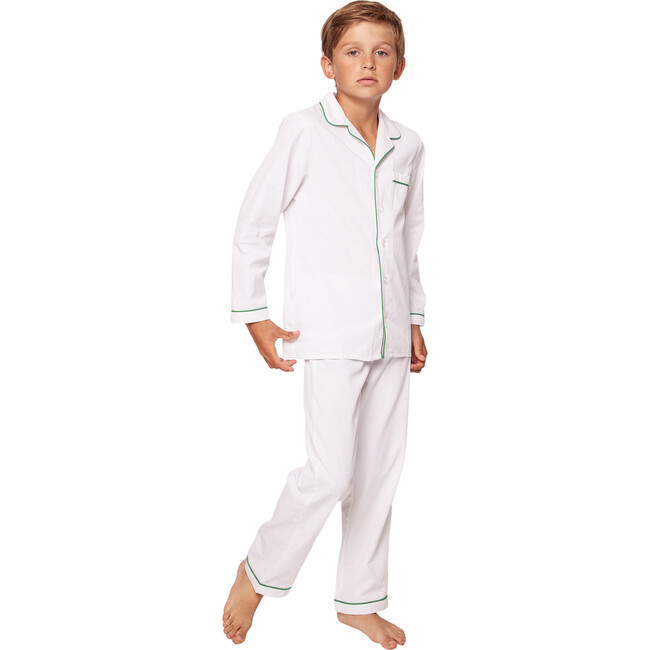 Pajama Set, White with Green Piping - Pajamas - 3