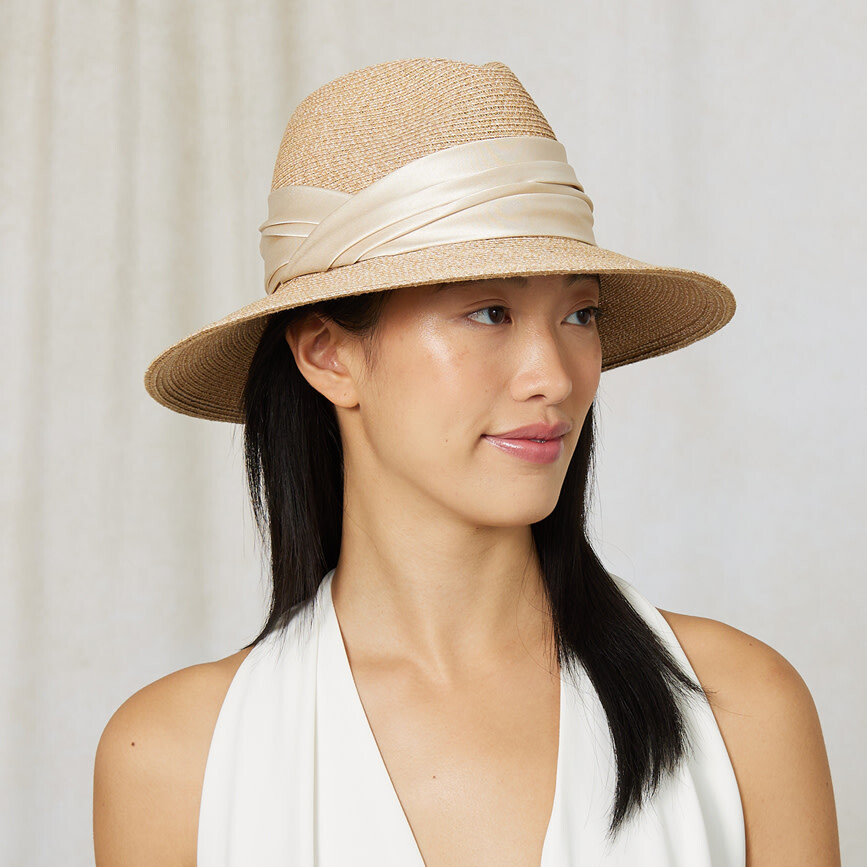 Eugenia Kim EUC Horsehair Packable Fedora Hat ($355 Retail) Beige Black Ribbon Eugenia Kim Black Hats for Women for sale | eBay main image 2