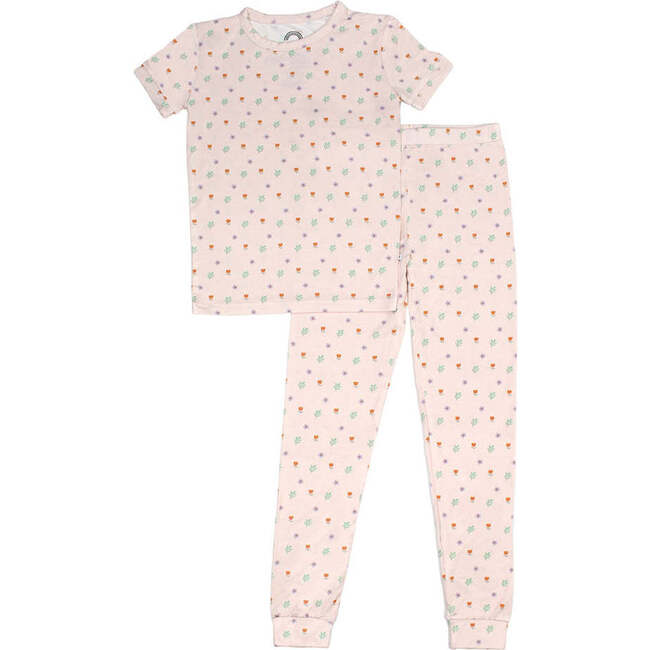 Sweet Blooms Two-Piece Bamboo Short Sleeve Kids Pajama Pants Set