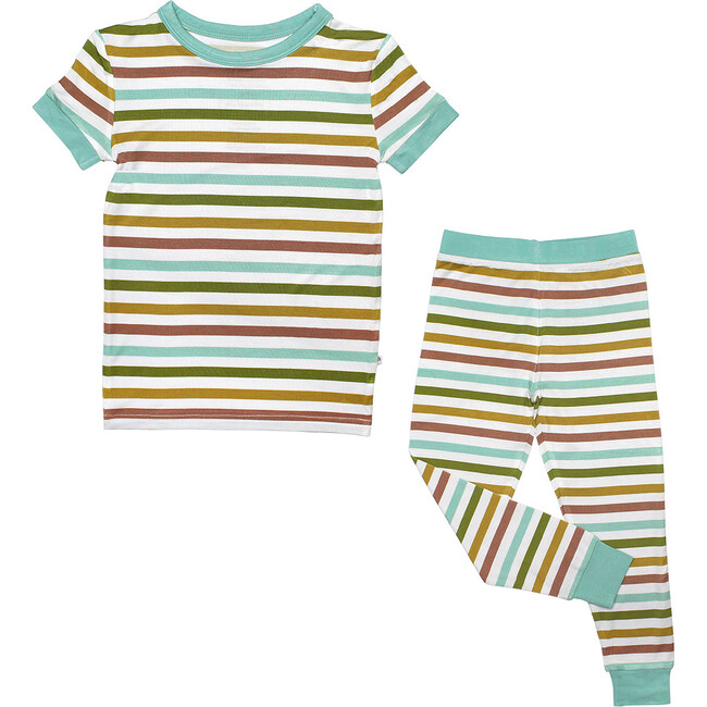 Spring Stripes Two-Piece Bamboo Short Sleeve Kids Pajama Pants Set