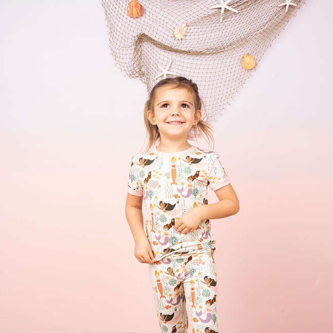 Making Waves Mermaids Bamboo Short Sleeve Kids Pajama Pants Set - Pajamas - 3