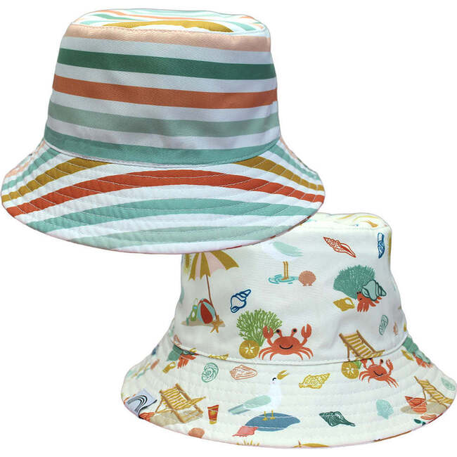 Beach Day and Coral Stripes Reversible Bucket Hat