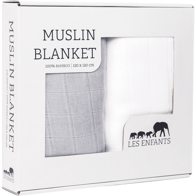 Muslin Blanket Set, Grey & White