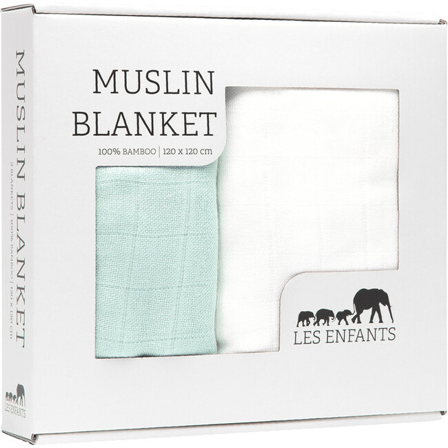 Muslin Blanket Set, Green & White