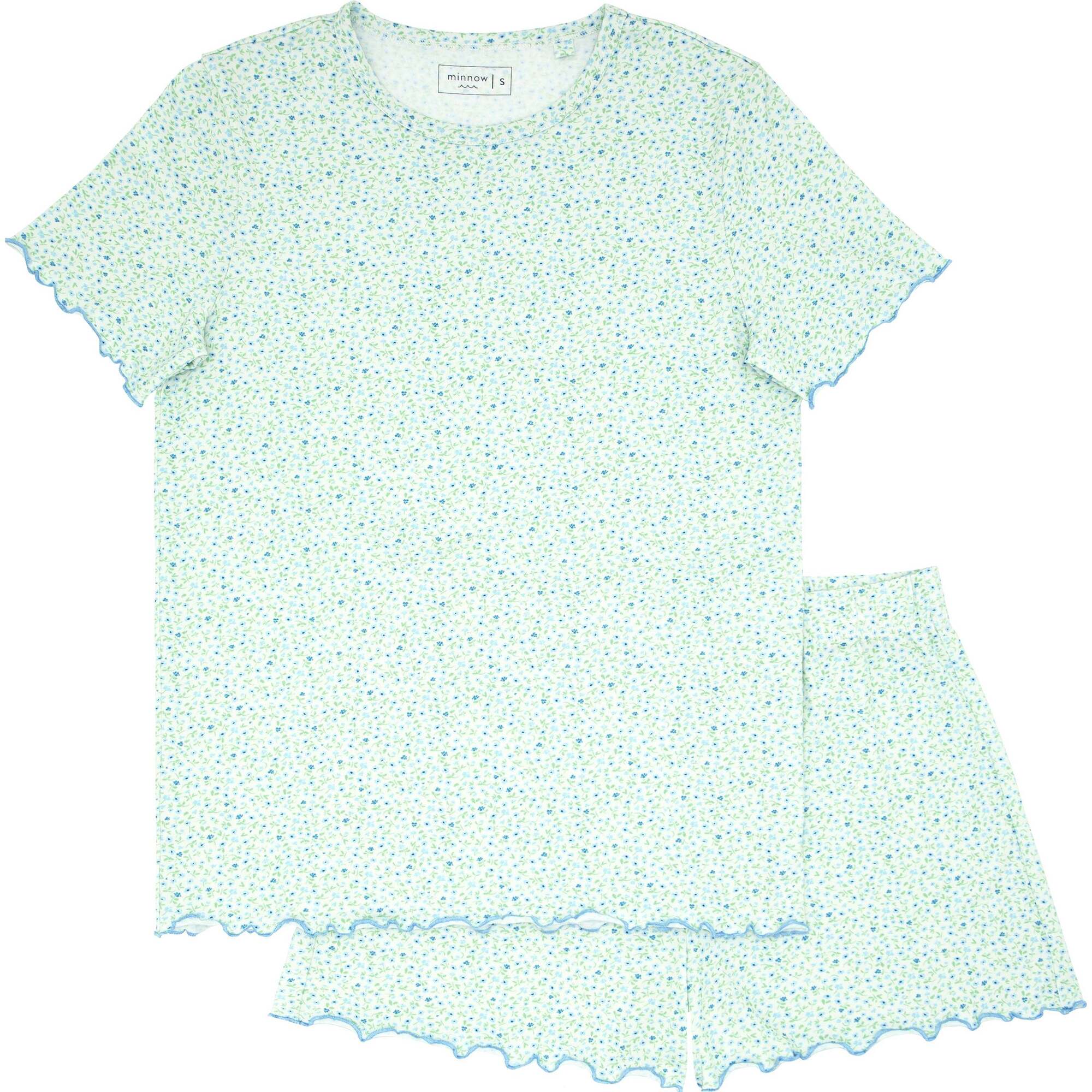 Women's PimaHibsicus Ditsy Shirt & Short Pajamas Set, Green - Pajamas - 1