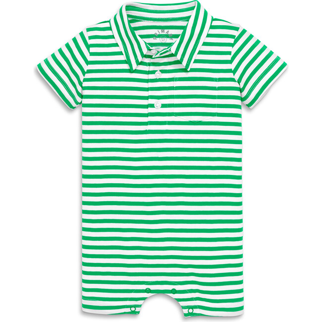 Baby Polo Shortie In Mini Stripe, Green Apple White Stripe
