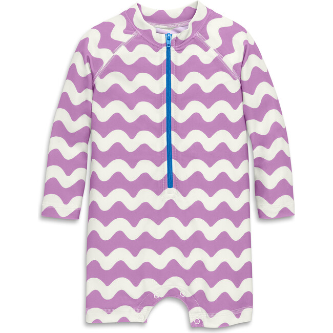 Baby One-Piece Rash Guard In Waves, Lavender Waves