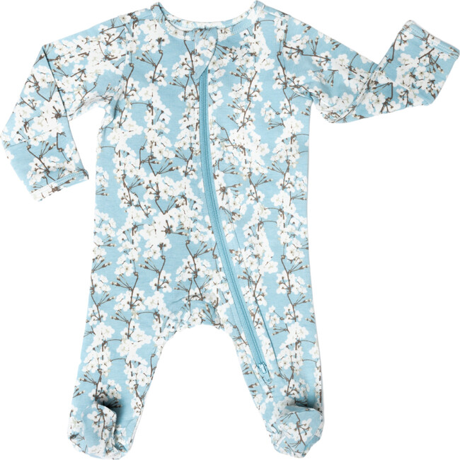 Print Zipped Long Sleeve Footed Onesie, Cherry Blossoms