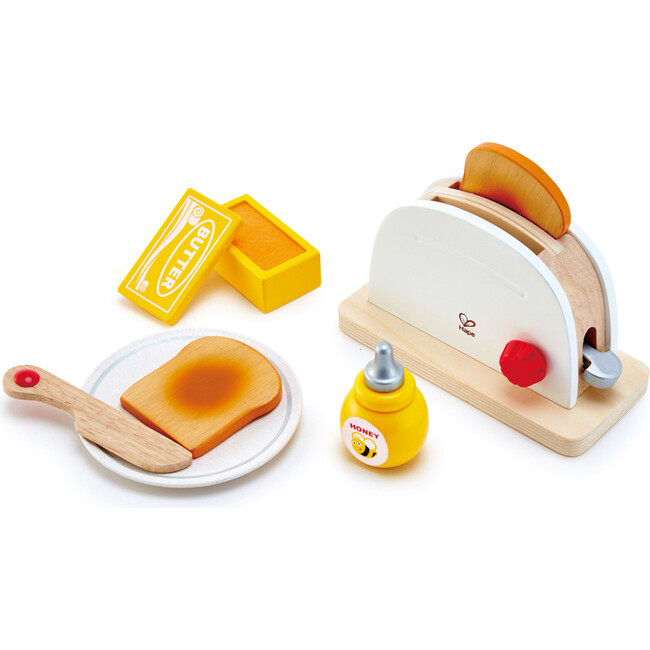 Pop-Up Toaster Set, Kid's Wooden Toy Playset, 7 Pieces