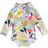Baby Emily Halp-Zipped Long Raglan Sleeve Swimsuit, Bloom - One Pieces - 1 - thumbnail