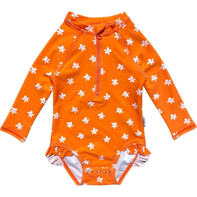 Baby Emily Halp-Zipped Long Raglan Sleeve Swimsuit, Plumeria Orange