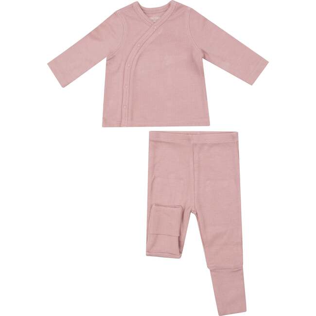 SILVER PINK SOLID RIB TMH SET WITH ROLL OVER CUFF PANT, Pink