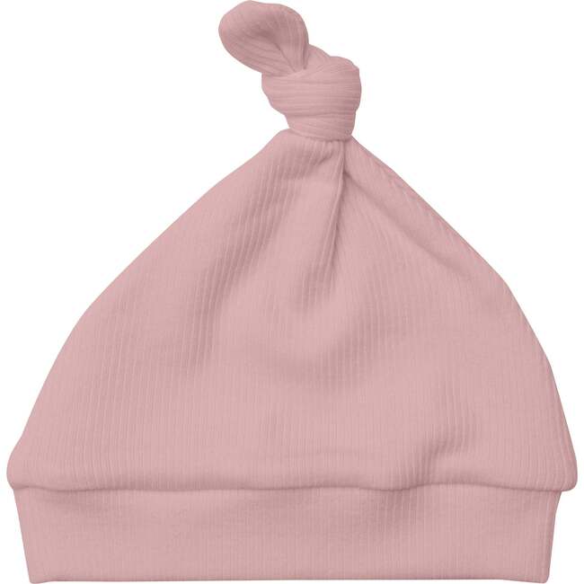 Silver Pink Solid Rib Knotted Hat, Pink