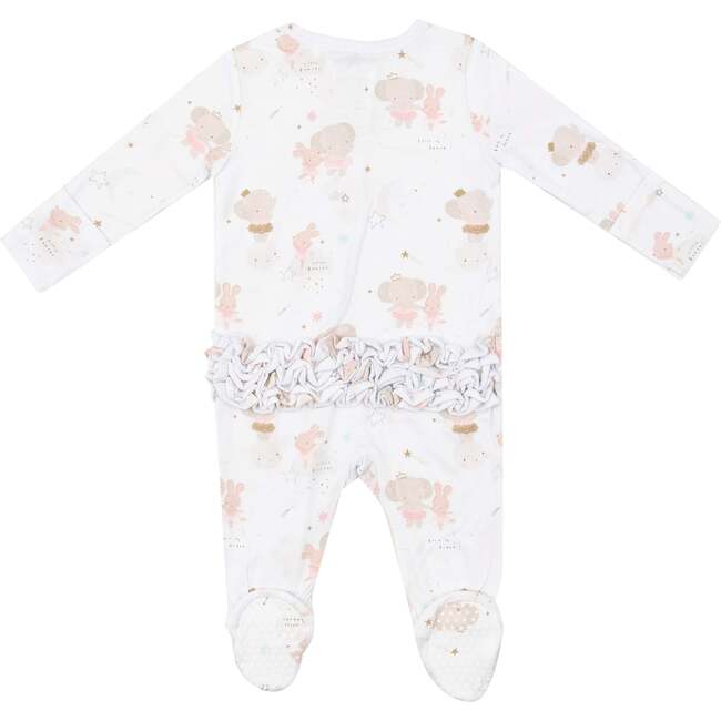 ELEPHANT + BUNNY BALLERINAS 2 WAY ZIPPER RUFFLE BACK FOOTIE, White - Footie Pajamas - 2