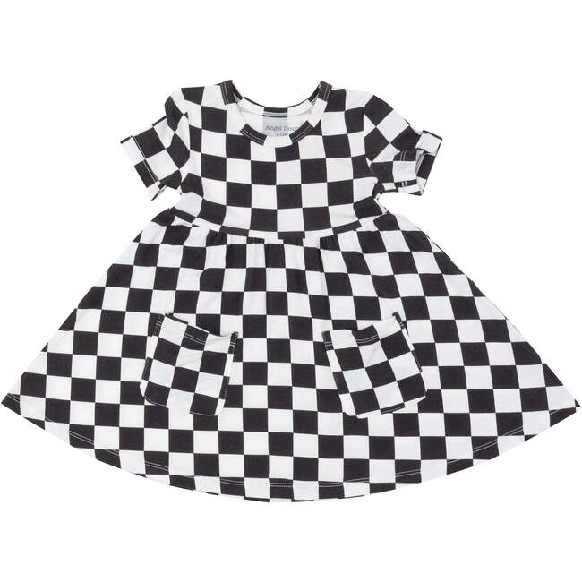 Checkerboard Twirly S/S Dress, Black