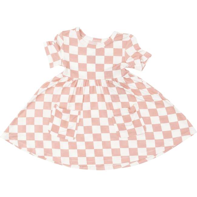 Checkerboard Pink Twirly S/S Dress, Pink