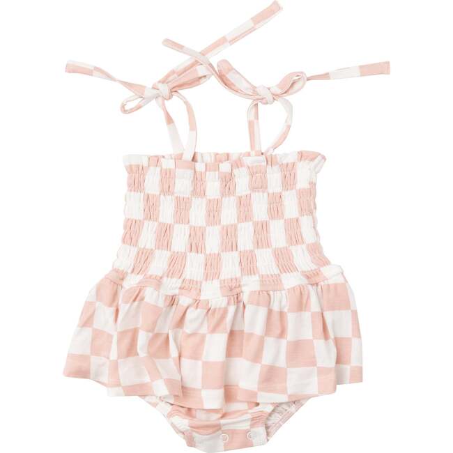 Checkerboard Pink Smocked Bubble W/ Skirt, Pink