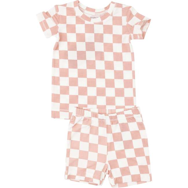 Checkerboard Pink Short Lounge Wear Set, Pink