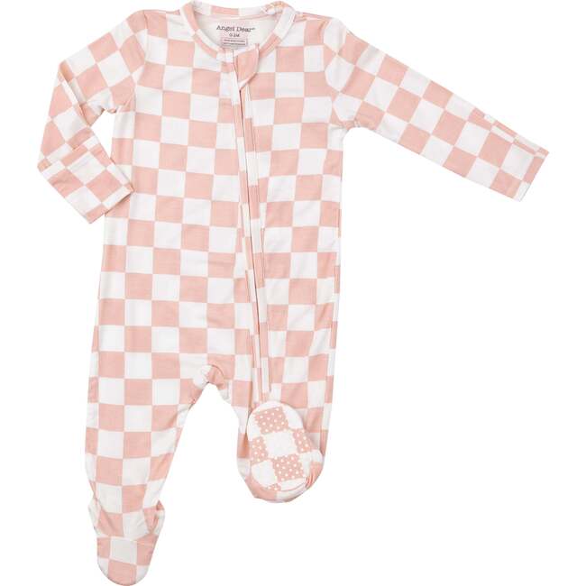 Checkerboard Pink 2-Way Zipper Footie, Pink