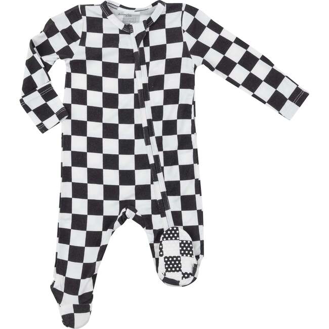 Checkerboard 2-Way Zipper Footie, Black