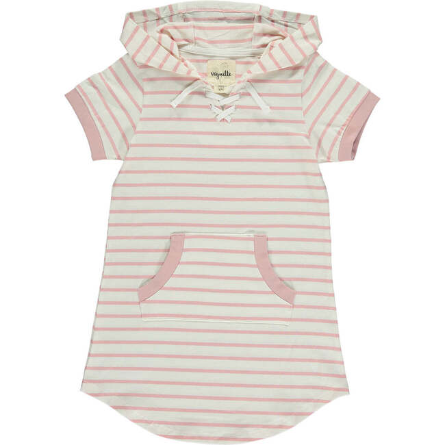 Tracey Striped Short Sleeve Hooded Dress, Pink & ivory