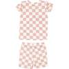 CHECKERBOARD PINK SHORT LOUNGE WEAR SET, Pink - Mixed Apparel Set - 3