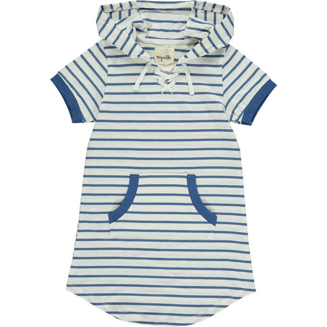 Tracey Striped Short Sleeve Hooded Dress, Navy & ivory