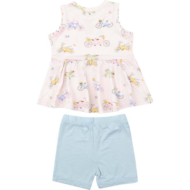 BIKES PINK PEPLUM TANK TOP AND BIKER SHORT, Pink - Mixed Apparel Set - 3