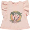 Sutton Palms Print Short Flutter Sleeve T-Shirt, Pink - Shirts - 1 - thumbnail