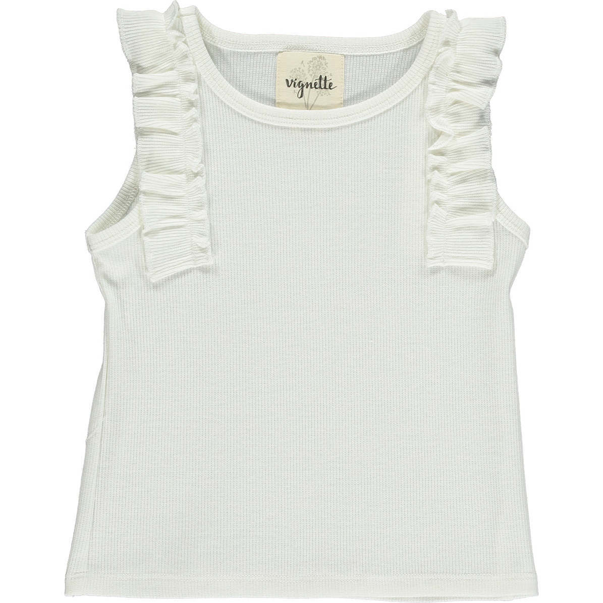 Raj Sleeveless Ruffle Trim Tank, Ivory - Shirts - 1