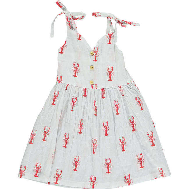 Penny Lobsters Print V-Neck Tie-Shoulder Strap Dress,