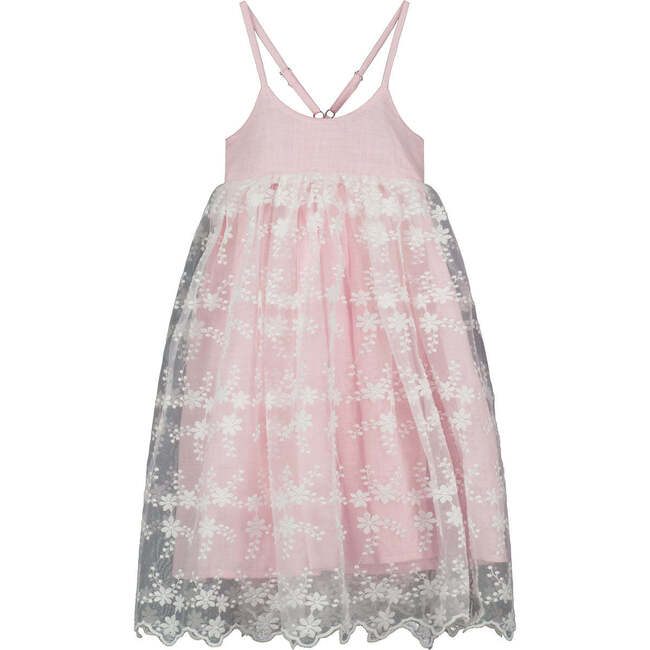 Marin Spaghetti Cross-Back Strap Reversible Lace Dress, Pink & White
