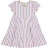 Iona Striped Short Sleeve 3-Tired Dress, Lavender & Cream - Dresses - 1 - thumbnail