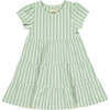 Iona Striped Short Sleeve 3-Tired Dress, Green & Cream - Dresses - 1 - thumbnail