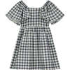 Hallie Plaid Square Neck Flutter Sleeve Dress, Navy - Dresses - 1 - thumbnail