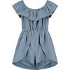 Dolly Striped Ruffle Neck Romper, Blue - Dresses - 1 - thumbnail