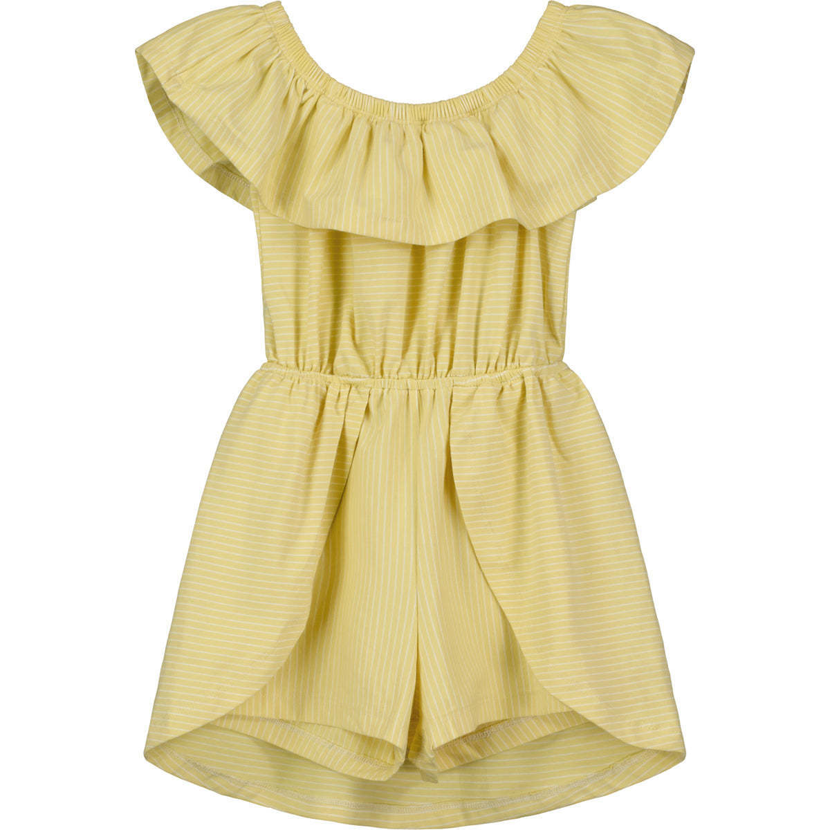 Dolly Striped Ruffle Neck Romper, yellow - Dresses - 1