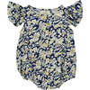 Cammie Floral Print Flutter Sleeve Buttoned Bubble, Navy - Onesies - 1 - thumbnail