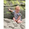 Cammie Floral Print Flutter Sleeve Buttoned Bubble, Navy - Onesies - 2