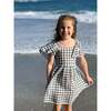 Hallie Plaid Square Neck Flutter Sleeve Dress, Navy - Dresses - 3