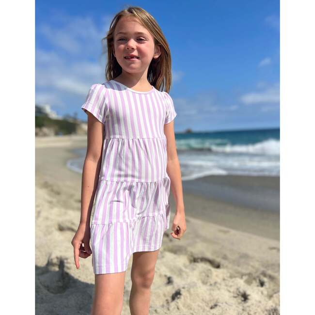 Iona Striped Short Sleeve 3-Tired Dress, Lavender & Cream - Dresses - 4