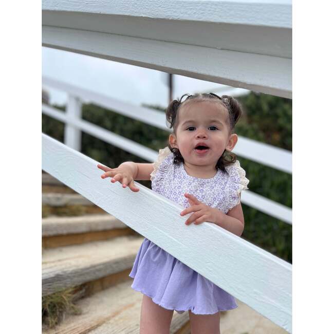 Amber Ruffle Sleeve Lace Trim Onesie, Lavender Ditsy Floral - Onesies - 3