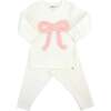 Ruffle Bow Terry Applique Two Piece Set, Cream - Mixed Apparel Set - 1 - thumbnail