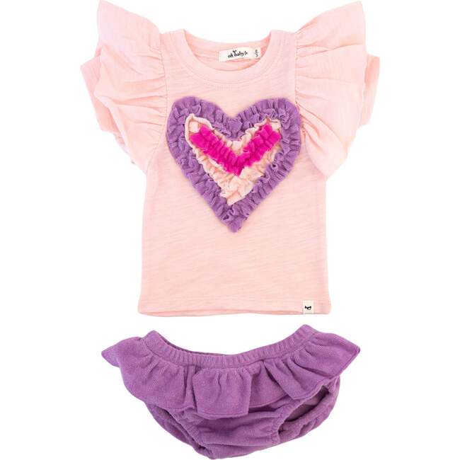 Ruffle Terry Heart BF SS Tee Skirted Tushie Set, Orchid